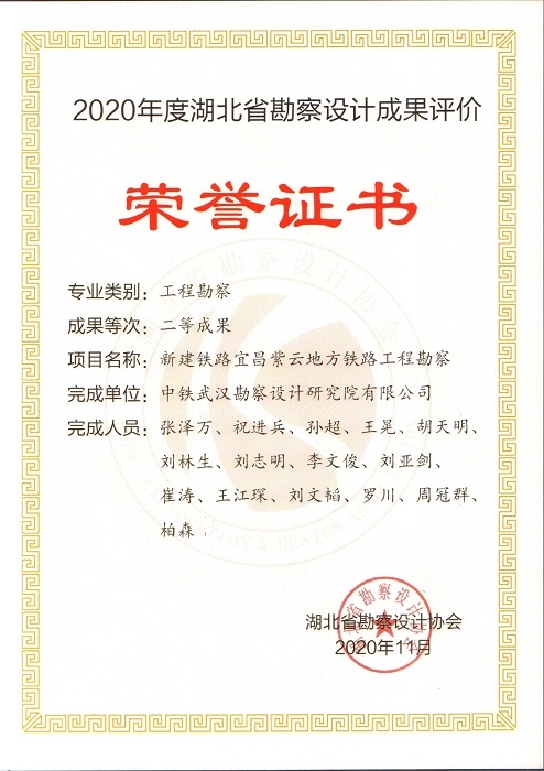 2020年度湖北省勘察设计成果评价工程勘察二等成果