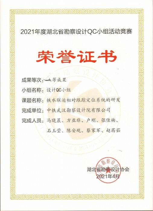 2021年度湖北省勘察设计QC小组活动竞赛一等奖